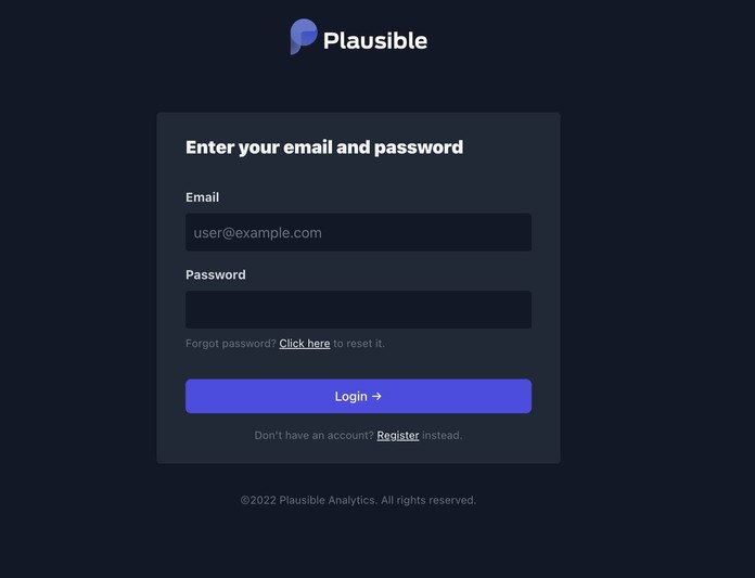Plausible Analytics login page